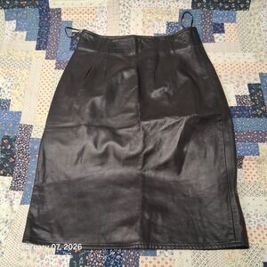 Vintage NWT Erez Black Leather Midi Skirt Size 14 Made in USA With Back Slit Y2K